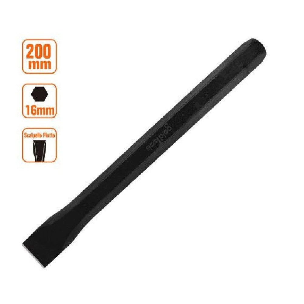 Trade Shop - Scalpello Piatto Attacco Esagonale In Acciaio 200x16 Mm Utilizzo Su Pietra 57015 -