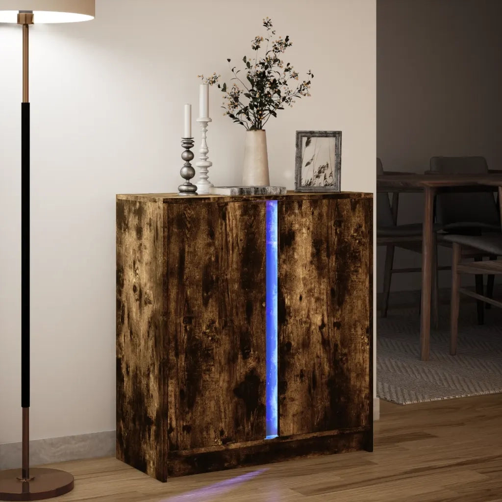 Credenza con LED-Buffet-Armadio da cucina Rovere Fumo 77x34x85 cm in Legno Multistrato