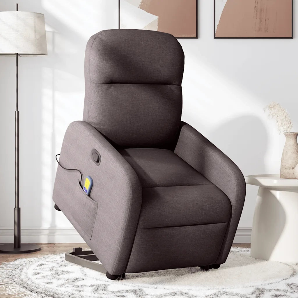 vidaXL Poltrona Alzapersona Massaggi Reclinabile Marrone Scuro Tessuto