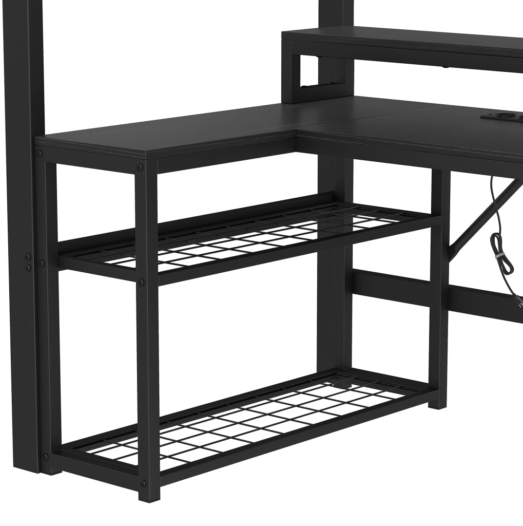 Letto a soppalco 90x200 cm con scrivania, LED e vani portaoggetti