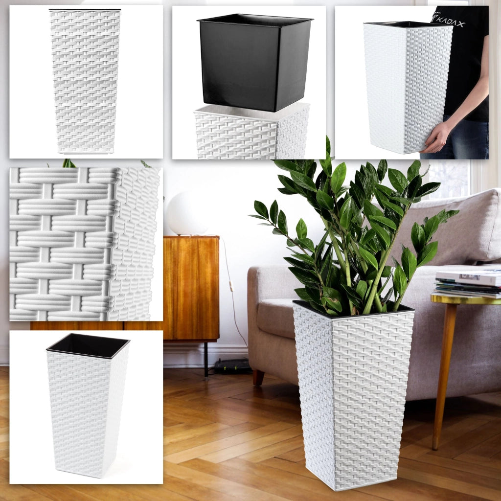 Vaso da giardino KADAX con inserto per fiori, grande e alto, 24x47 cm, bianco.