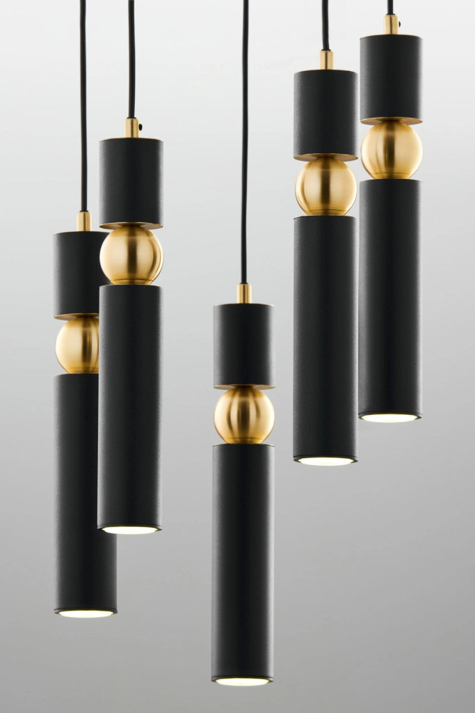 Lampadario moderno tondo Ø37 nero oro 5xGU10 Jupiter