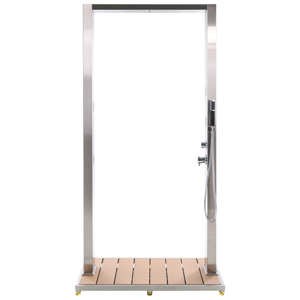 Set Doccia Miscelatore da Giardino per Esterni Moderno in Acciaio Inox Color Argento e Marrone Chiaro Surama