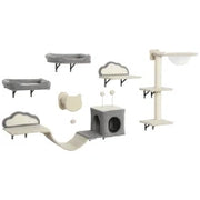 Set Mensole da parete per gatti da 6 pezzi, con amache, tiragraffi e lettini, Beige