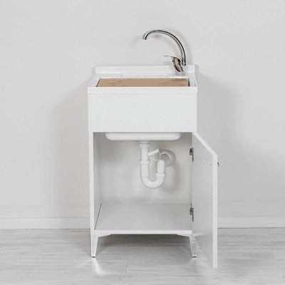 Mobile lavatoio bianco 50x50 cm vasca in resina e asse lavapanni Desya