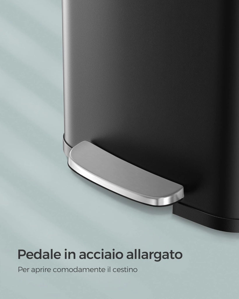 SONGMICS Cestino da Cucina, Pattumiera per Rifiuti da 50 L, Cestino a Pedale in Metallo con Coperchio, Alto e Grande, Nero LTB530B5002