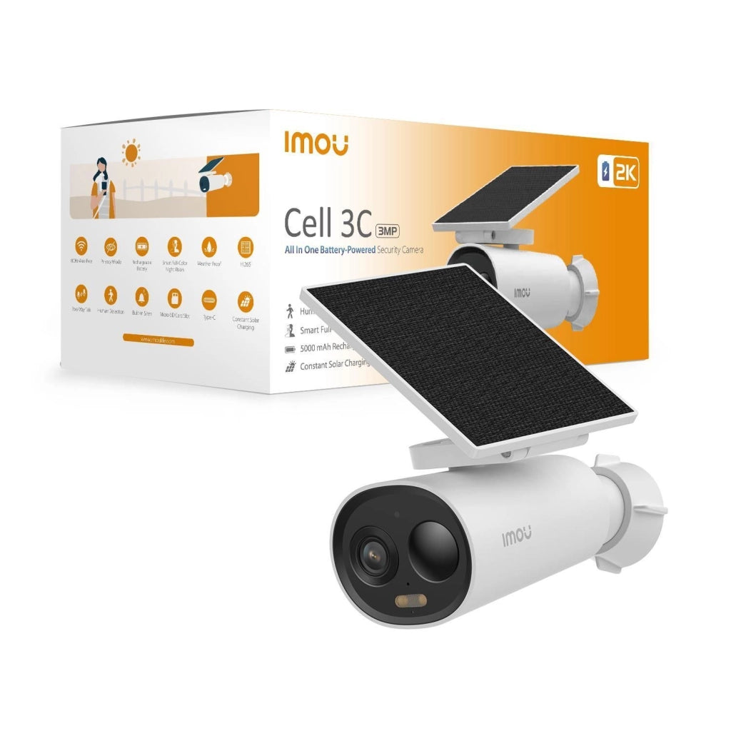 Imou IPC-K9DCP-3T0WE-V2-AE Cell 3C Telecamera IP da Esterno 3MP 2K QHD Wi-Fi Batteria 5000 mAh Pannello Solare IP66 colore Bianco