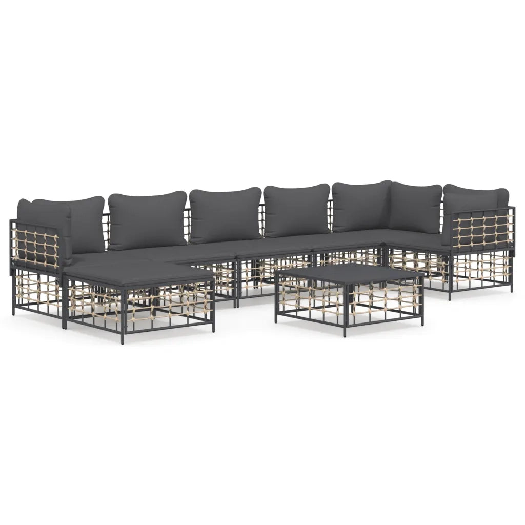 Set Divani da Giardino 8 pz con Cuscini Antracite in Polyrattan 3186777