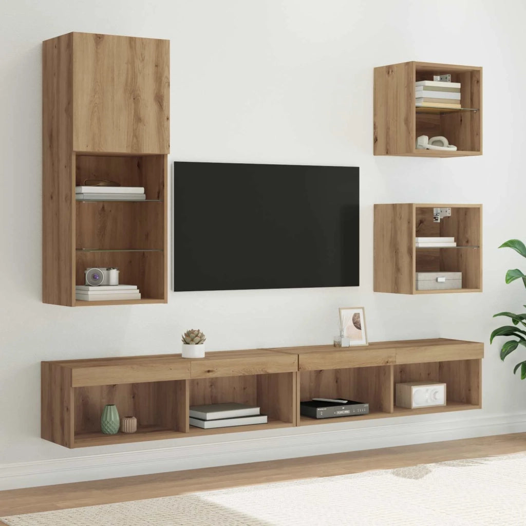 Unità a muro per TV con LED 5 pcs Rovere artigianale 3402951