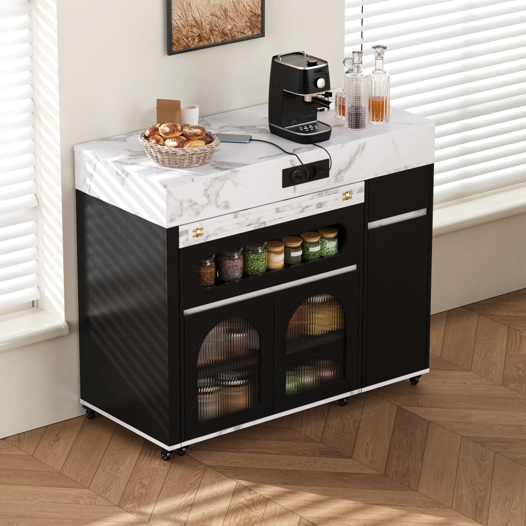 Madia da cucina estensibile con anta scorrevole; 1 cassetto; vetrine e prese; per cucina e sala da pranzo