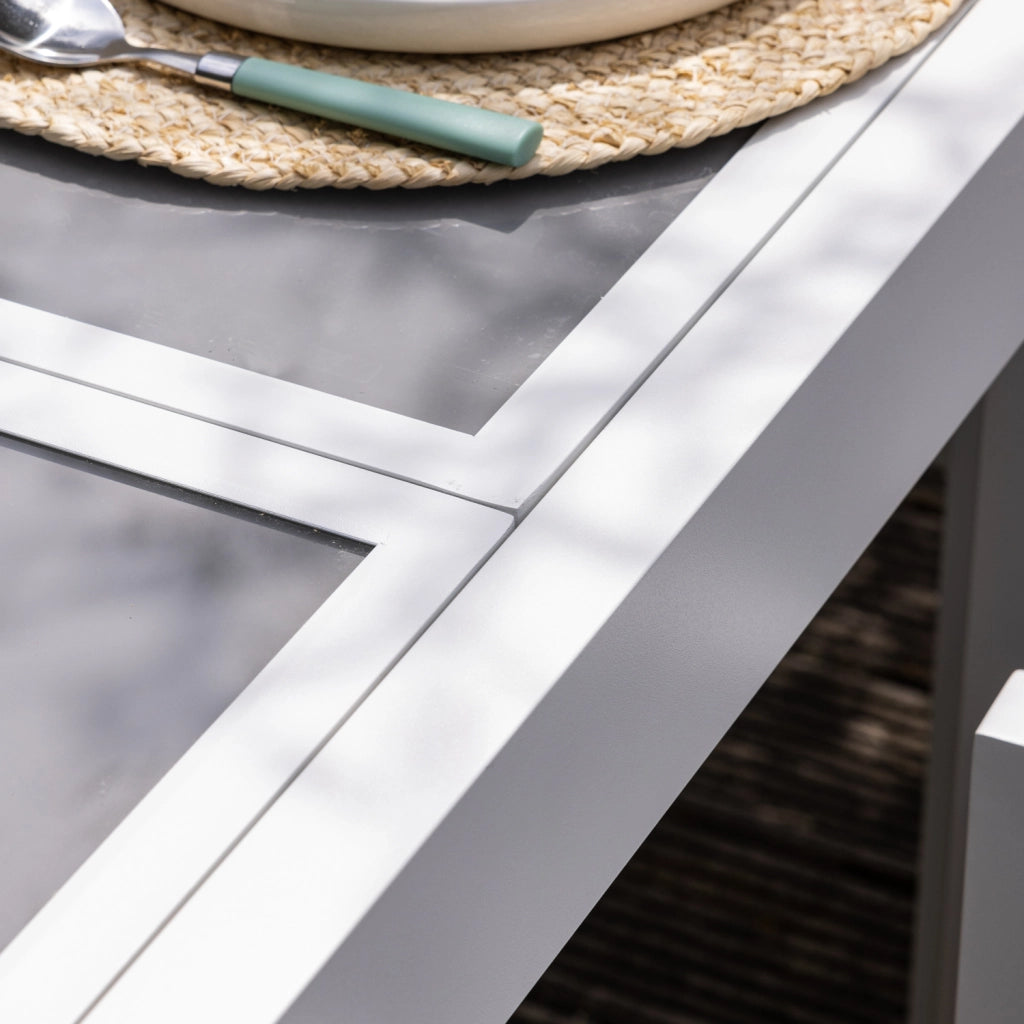 LAMPEDUSASet di mobili da giardino allungabili in textilene grigio 8 posti - alluminio bianco
