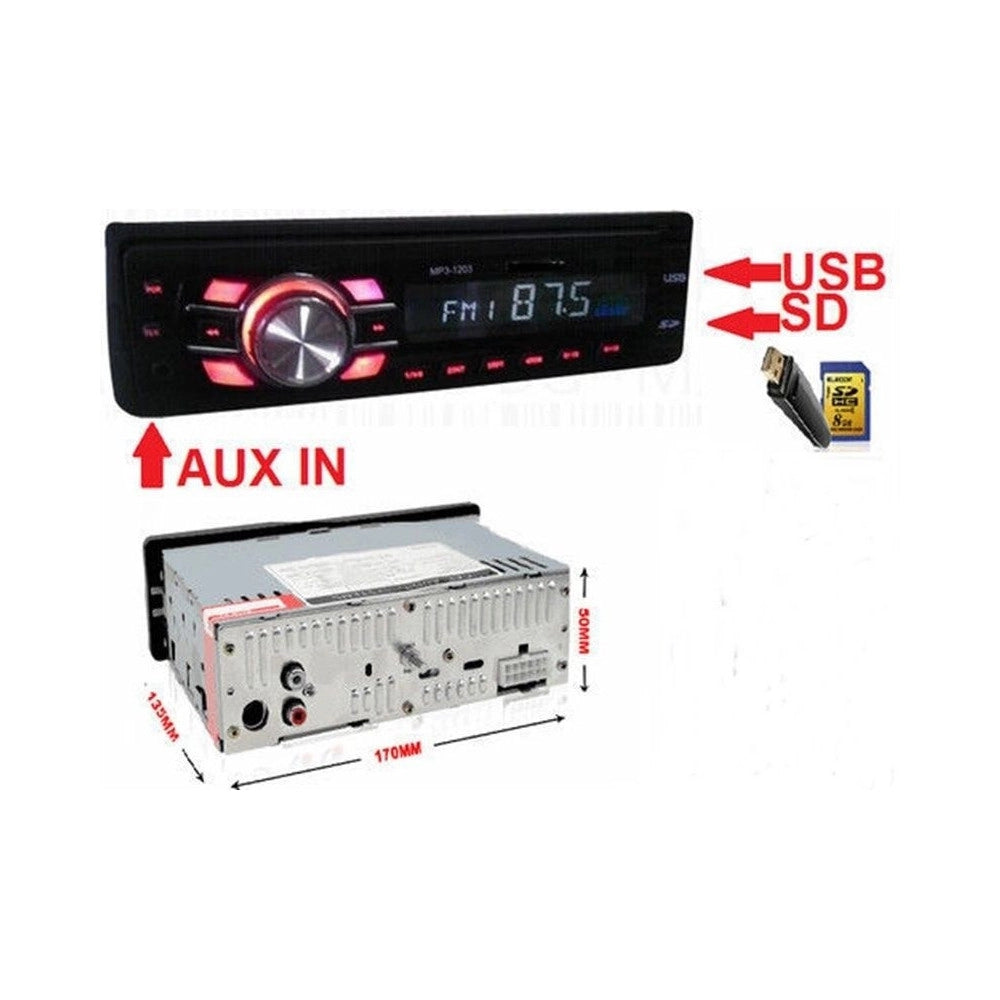 Trade Shop - Autoradio Stereo Per Auto Lettore Mp3 Usb Sd Aux Con Frontalino Estraibile 1203 -