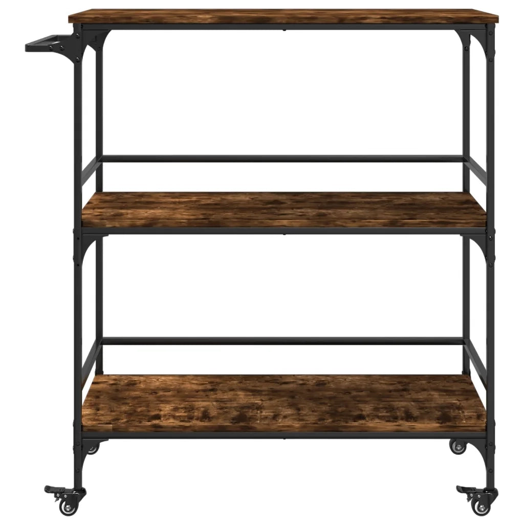 Carrello da Cucina-Scaffale per Cucina Rovere Fumo 100,5x50x105cm Legno Multistrato