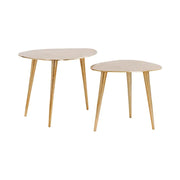Tavolini bassi impilabili VORTEX dorati in alluminio – set di 2 tavoli design asimmetrici