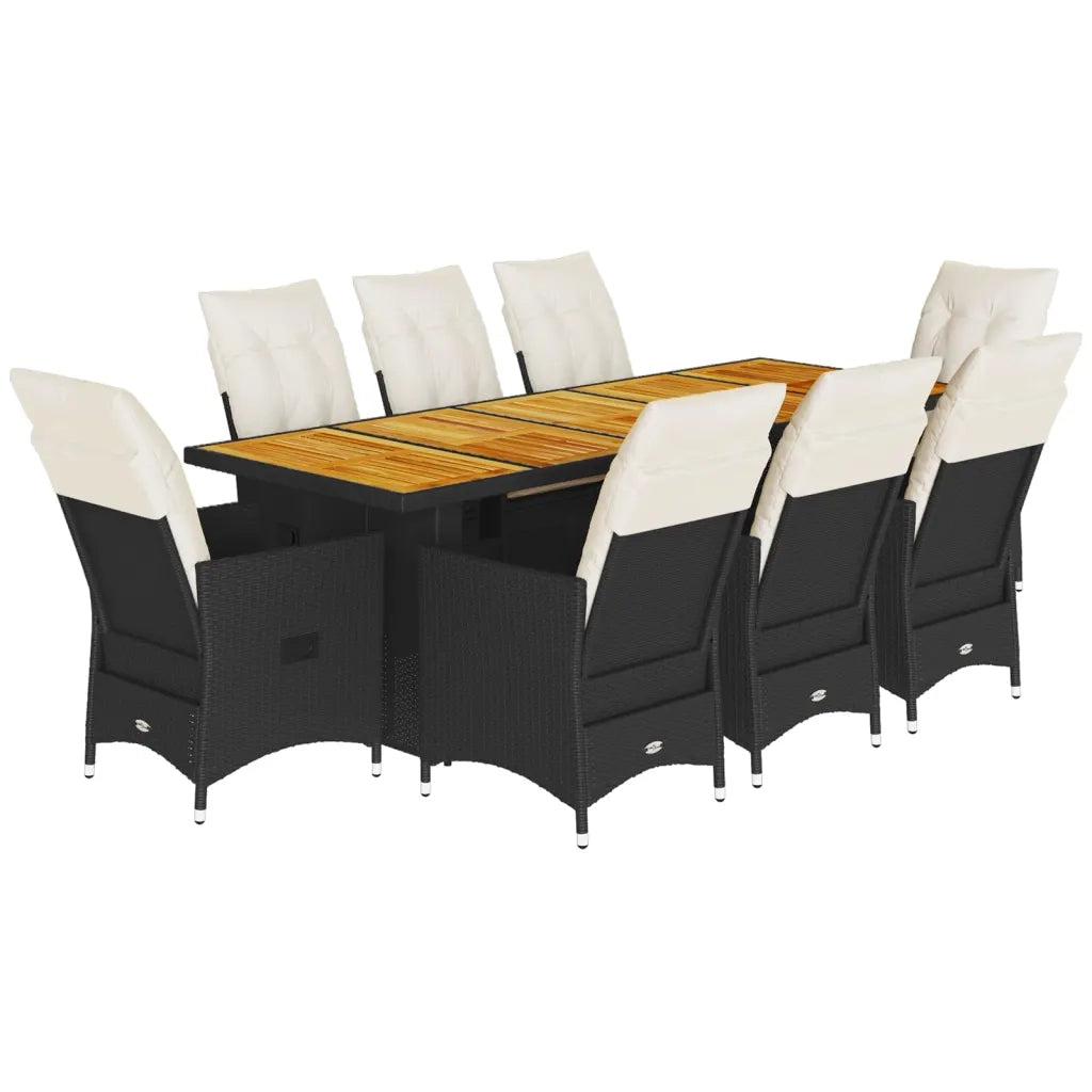 vidaXL Set Bistrò da Giardino 9 pz con Cuscini in Polyrattan Nero
