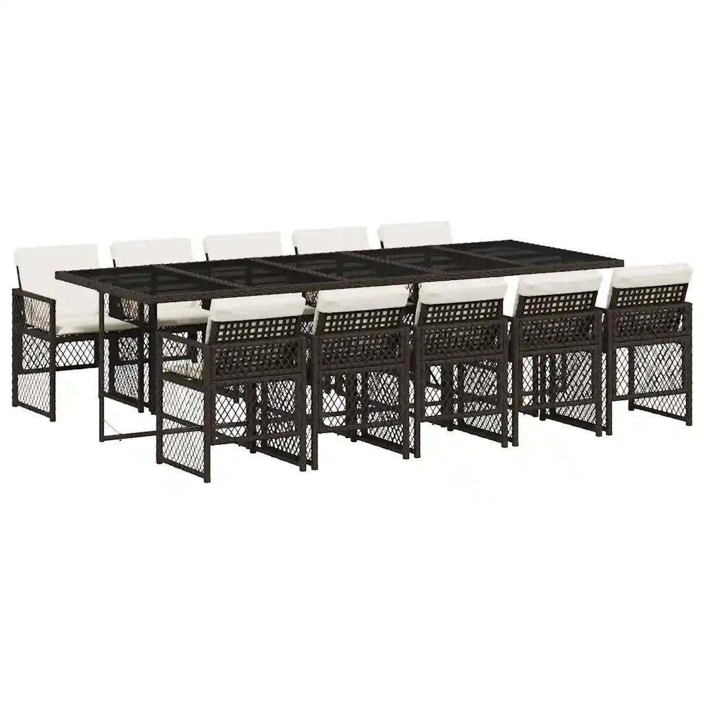 vidaXL Set da Pranzo da Giardino 11 pz con Cuscini Polyrattan Marrone