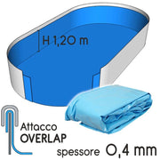 Liner Per Piscina A Forma Ovale 7,30 X 3,70 X H. 1,20 M Swirl - Attacco Overlap - Spessore 0,325 Mm Colore: Azzurro, Tipo attacco: Overlap