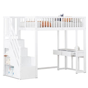 Letto a soppalco 90x200 cm con scrivania e scala contenitore; bianco