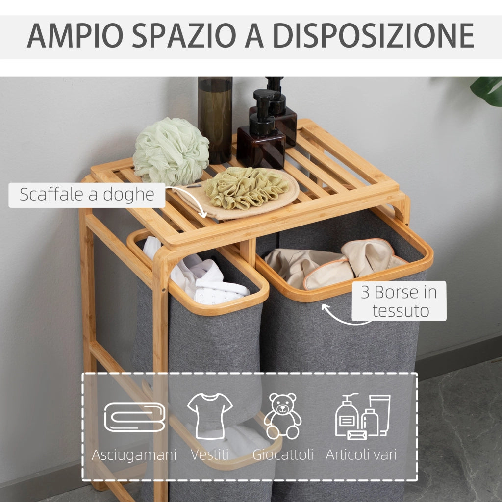 Cesto Portabiancheria con 3 Cassetti in Tessuto e Bamb¨´ ¨C zephmum ¨C 50x32x70cm