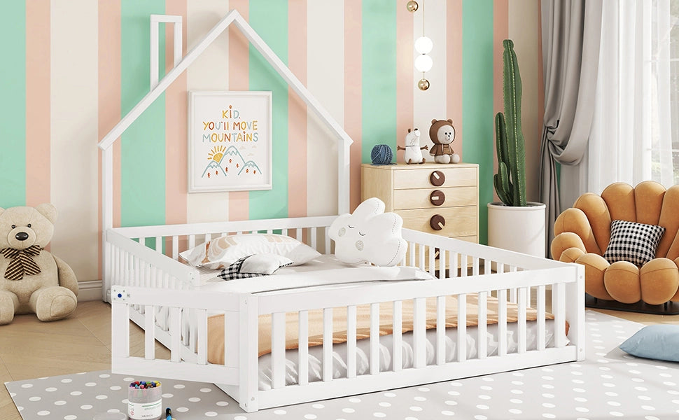 DESMIU Letto per Bambini 140 × 190 cm 2 Posti con Sponde di Sicurezza, Senza Materasso, in Pino e MDF, Bianco