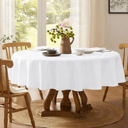 Tappeto di tavolo rotondo 140 cm Bianco Lavabile Impermeabile a Christmas Jacquard Onde Patrimonio di protezione contro macchie Tappeto di tavolo rotondo per Feste all'aperto Compleanni Capodanno Matrimonio Giardino