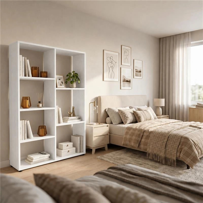 LIBRERIA IN LEGNO BIANCO MODERNA CON 7 RIPIANI SFALSATI DIMENSIONI 80X24X126 CM