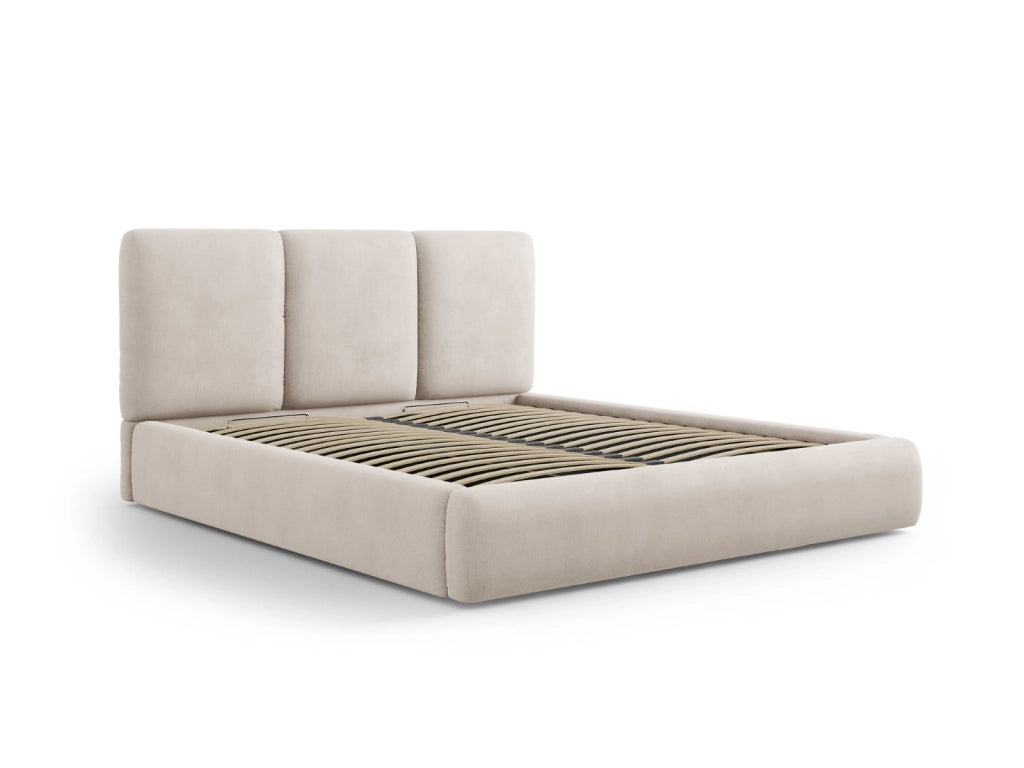 Cosmopolitan Design - Letto a cassettone con testiera "Nicolas" 140x200cm in ciniglia beige 