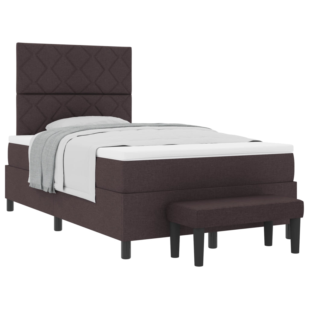 Letto a molle con materasso e panca marrone scuro 120x190 cm tessuto