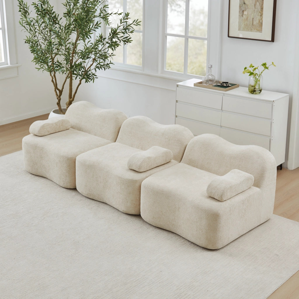 DIVANO modulare 3 posti in velluto beige