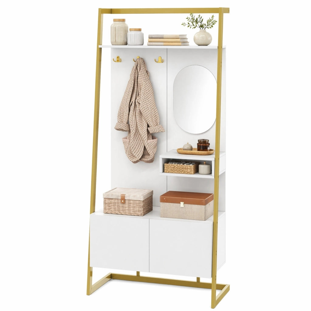 Guardaroba da ingresso 78x38,5x180,5 cm bianco MDF e metallo con specchio