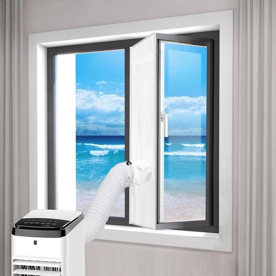 Afdichting per finestra per climatizzatore - 300 x 45 cm - Kit di fissaggio per finestra con chiusura ad adesivo.