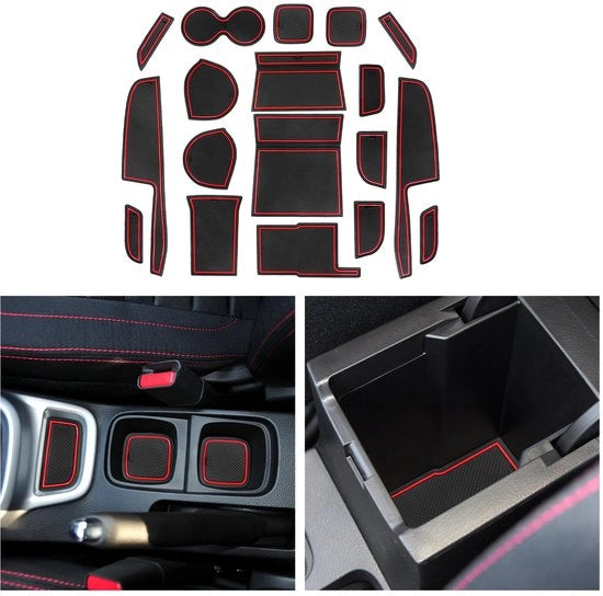 Compatibile con Suzuki Vitara LY Hybrid 2016-2023 2024, Tappeti in gomma Console centrale Tappeti antiscivolo Tappeto antiscivolo per bicchiere Tappeto in gomma per braccio Vitara LY 2024 Accessori (Manuale in Rosso)