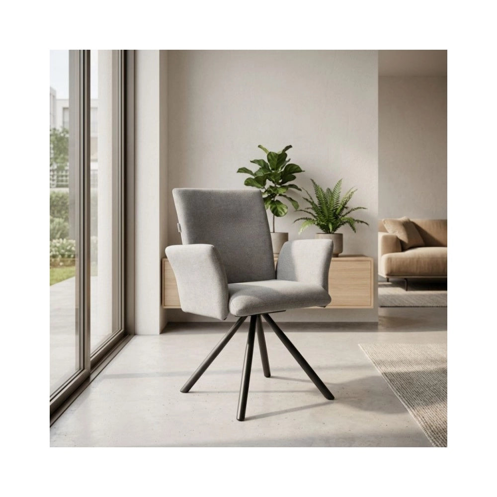 Set 2 Sedia girevole con braccioli Mosaic in tessuto grigio e gambe in metallo nero