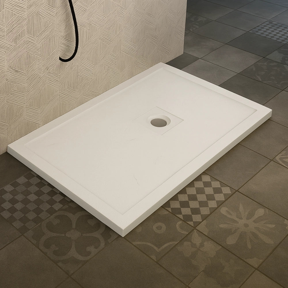 Piatto doccia cemento effetto pietra 80 x 100 cm spessore 4,8 cm antiscivolo *** colore- bianco, confezione 1