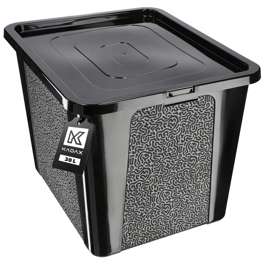 Contenitore in plastica KADAX da 30 litri con coperchio, nero, con chiusura a chiave, grande scatola organizer.