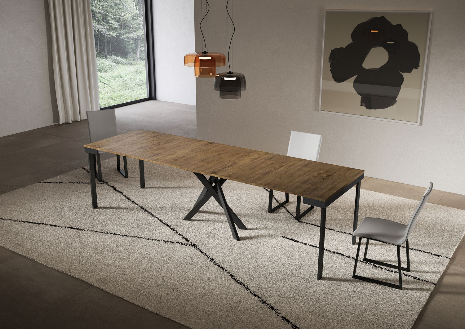 Consolle Allungabile 90-300x40x77 cm Saki Evolution Noce Gambe Antracite