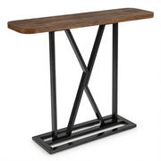 Tavolo consolle 100cm noce rustico metallo geometrica-Tavolo ingresso rettangolare industriale decorativo spazi ridotti