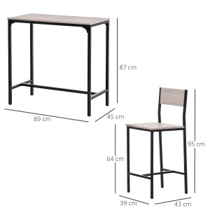 Tavolo da pranzo alto con 2 sedie schienale alto e poggiapiedi per cucina e sala da pranzo in MDF naturale
