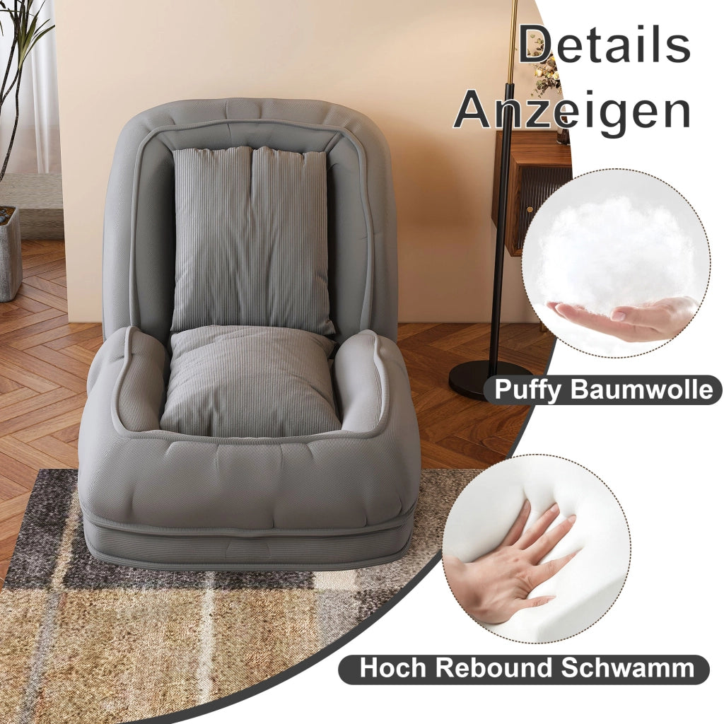 Divano letto ergonomico pieghevole con schienale regolabile a 5 posizioni e 2 cuscini, in tessuto grigio