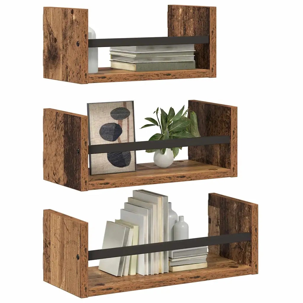 Set mensole da parete 3 pcs Legno vecchio 40x16x14cm 882787