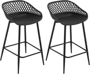 Sgabelli da Bar Set di 2 per Colazione, Sgabelli da Cucina con Poggiapiedi e Schienale, Seduta in Plastica, Neri, BH417sz-2