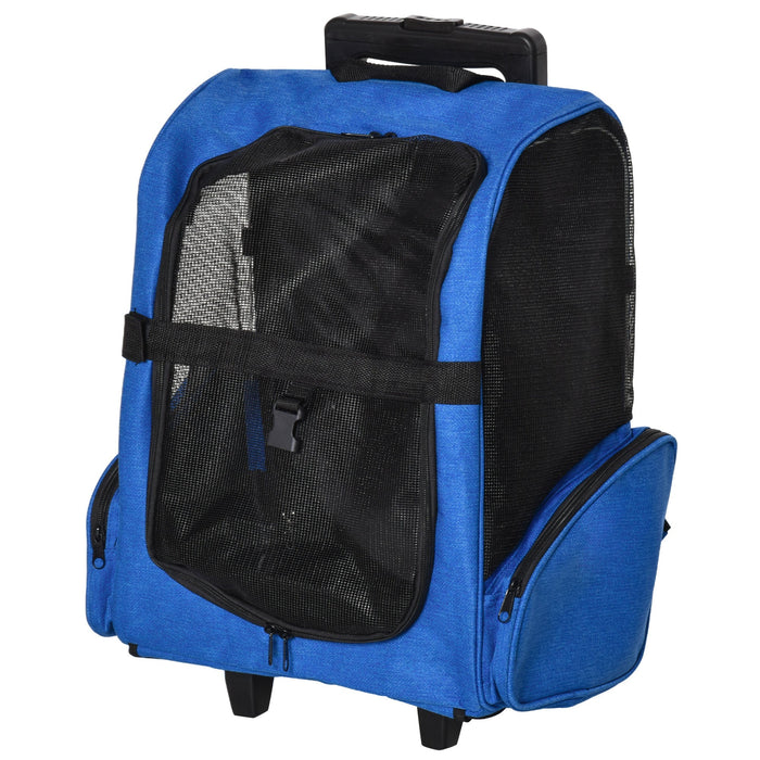 Trasportino Zaino 2 in 1 per Cani e Gatti 42x25x55 cm con Tasche e Maniglia Telescopica Blu