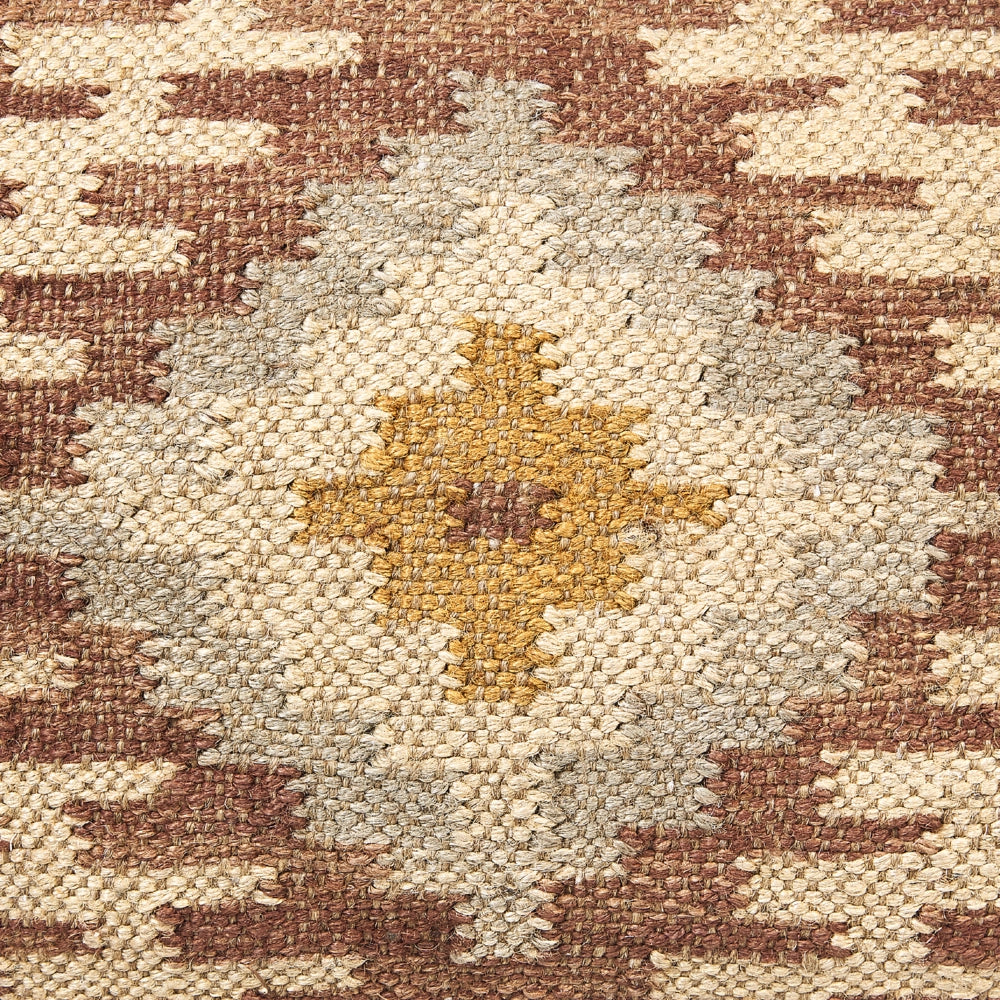 Pouf in iuta beige rosso 50 x 50 cm poggiapiedi in lana motivo geometrico boho moderno