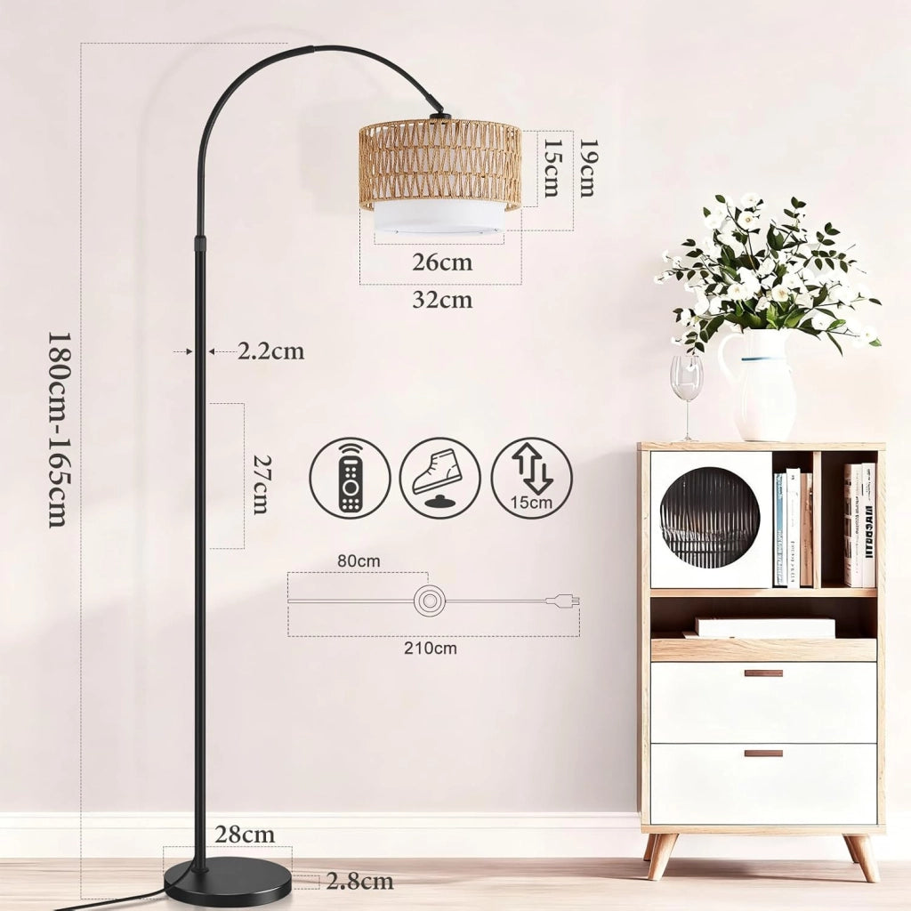 ZMH Lampada da terra curva vintage nera E27 dimmerabile telecomando interruttore pedale rotazione 350°