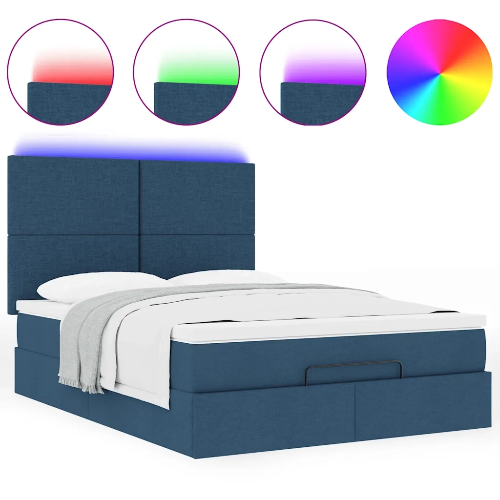 Struttura Letto Pouf con Materasso Blu 140x190 cm in Tessuto 3313926