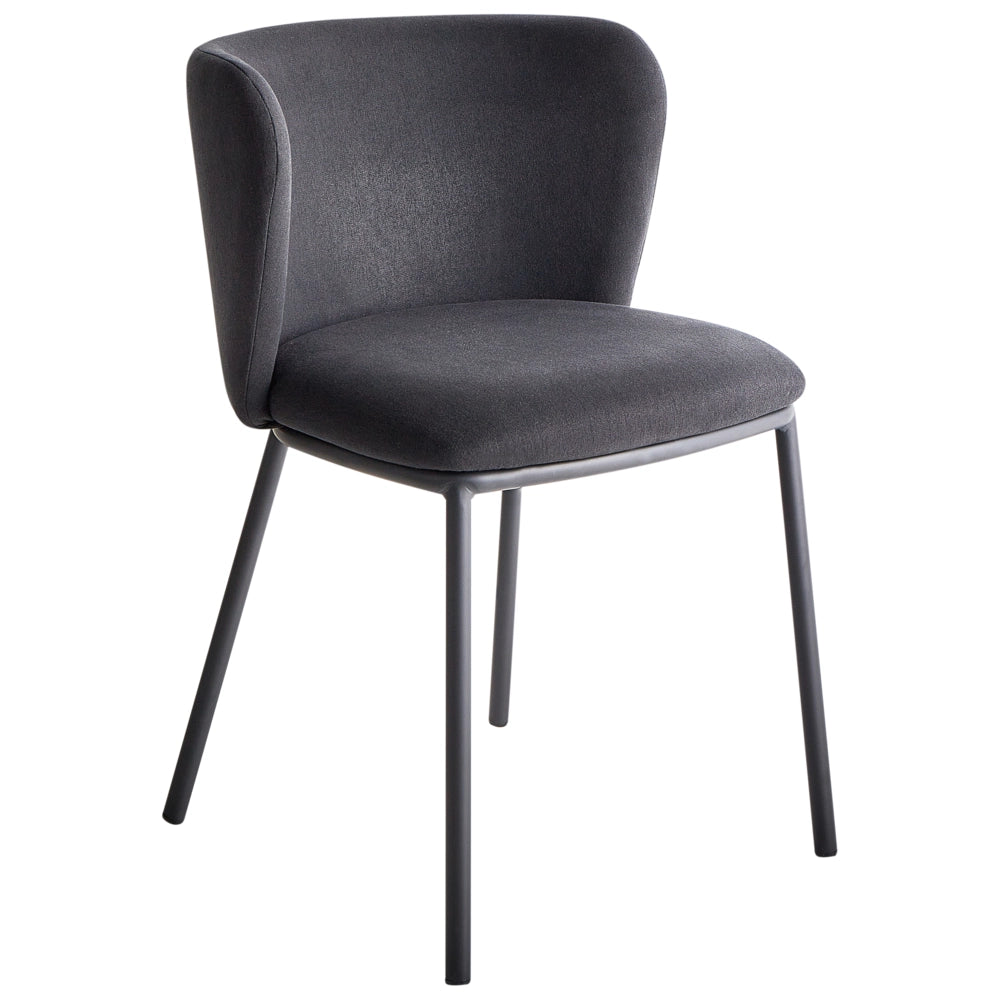 Set di 2 sedie da pranzo in poliestere nero Rivestimenti in metallo nero Gambe senza braccioli Schienale curvo Design moderno e contemporaneo
