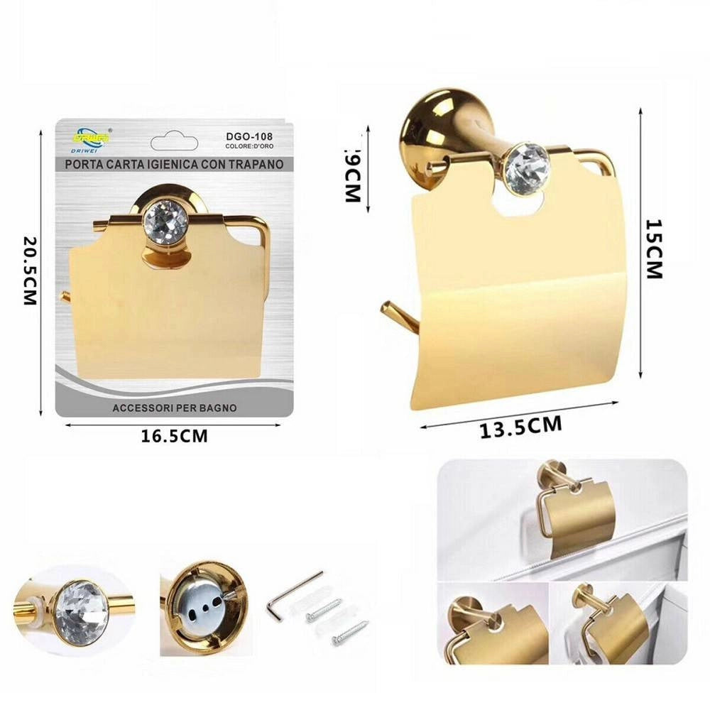 Trade Shop - Porta Rotolo Carta Igienica Muro Toilette Parete Dorato Oro Arredo Bagno Dgo-108 -