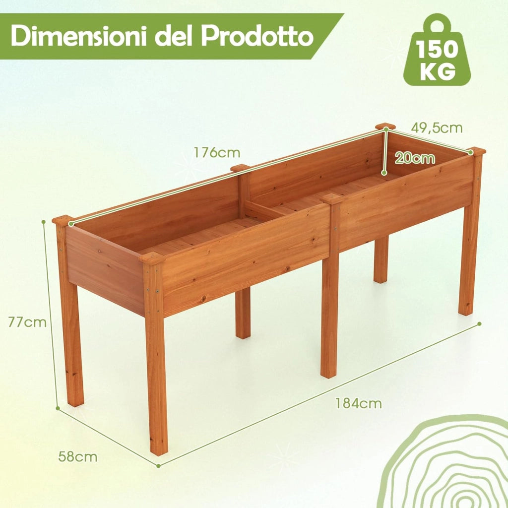 Fioriera da Giardino Rialzata, Letto da Giardino Elevato in Legno con Pannello Divisore, Fori di Drenaggio, Aiuola Rialzata per Piante, Fiori, Erbe e Verdure (Marrone)