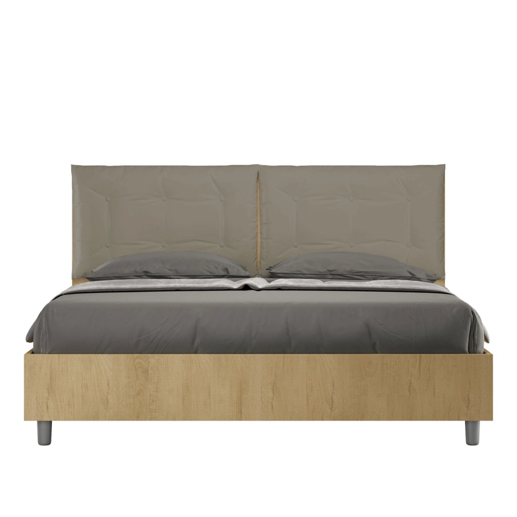 BS COM Letto matrimoniale senza rete 160x190 quercia cuscini similpelle cappuccino