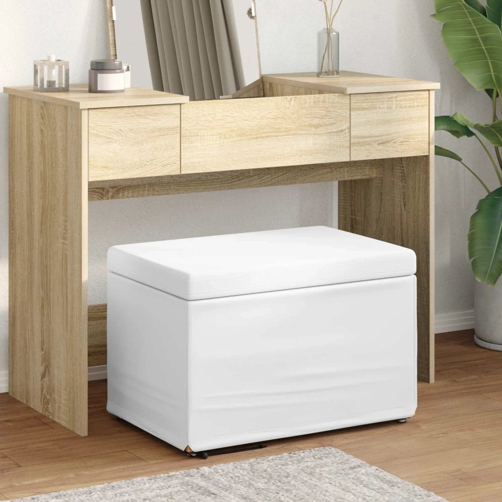 Pouf Bianco Pelle Sintetica e Legno Ingegnerizzato